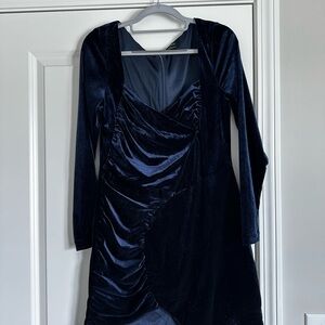 Bardot Midnight Blue Velvet Long Sleeve Dress